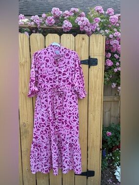 Holly Shae Design Pink Maxi Dress M/L Coastal Resort Wear Like New